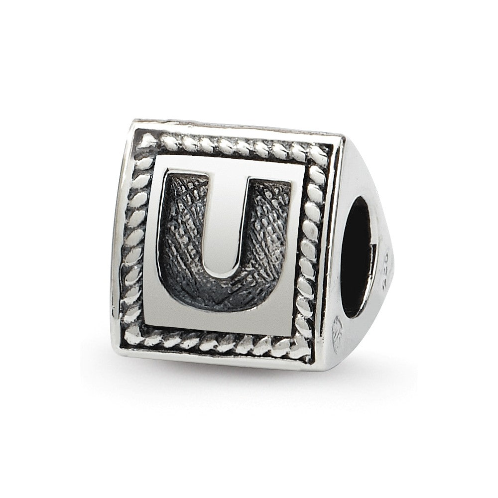 Triangle Block, Letter U Sterling Silver Bead Charm, Item B9731 by The Black Bow Jewelry Co.
