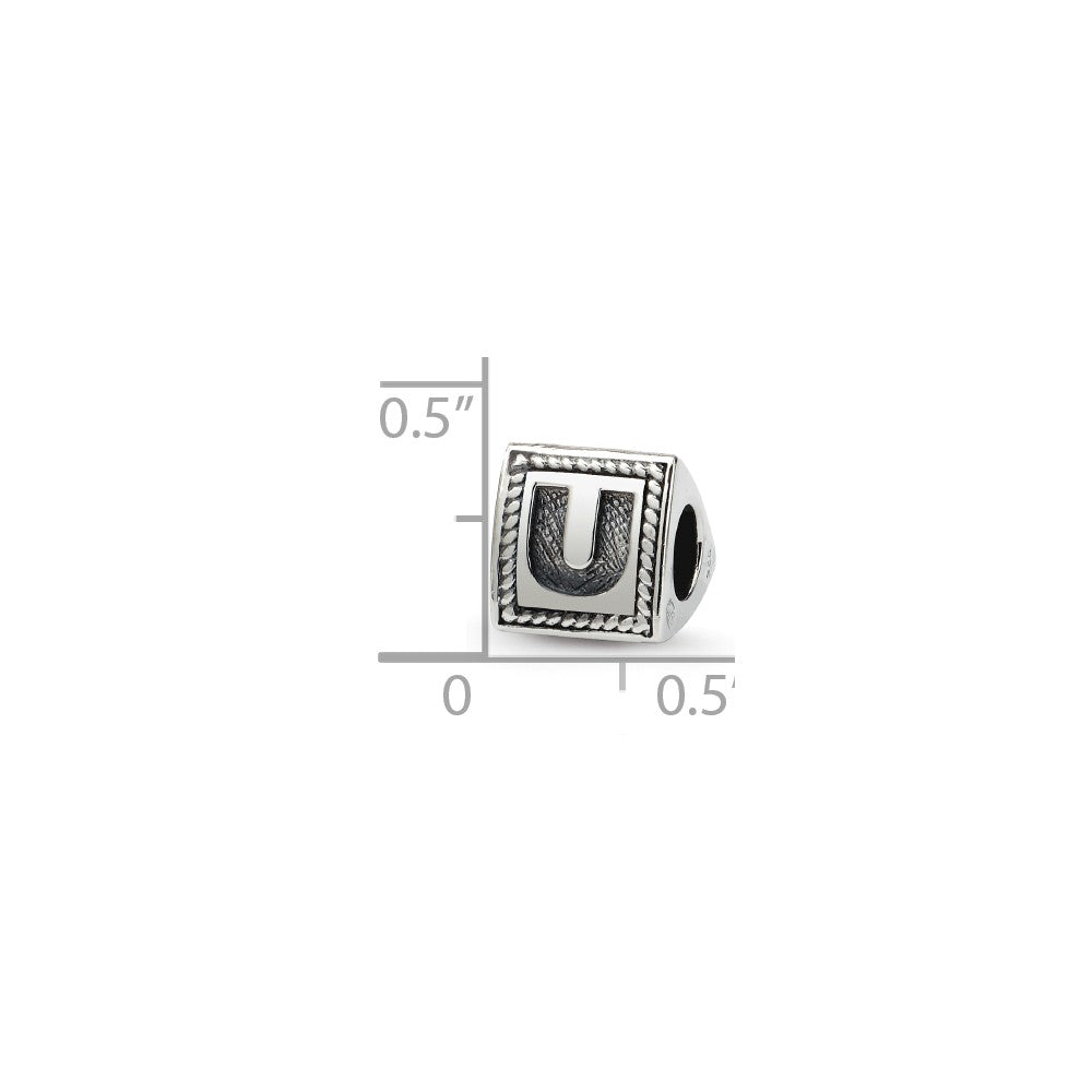 Alternate view of the Triangle Block, Letter U Sterling Silver Bead Charm by The Black Bow Jewelry Co.