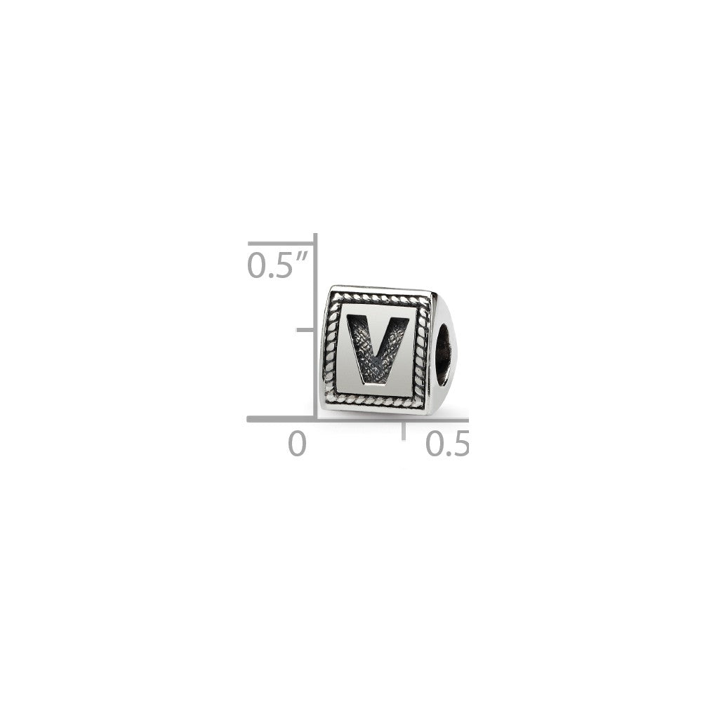 Alternate view of the Triangle Block, Letter V Sterling Silver Bead Charm by The Black Bow Jewelry Co.