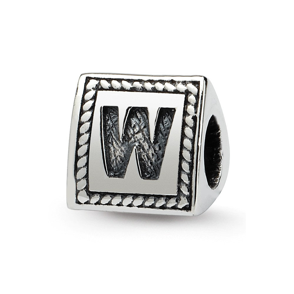 Triangle Block, Letter W Sterling Silver Bead Charm, Item B9733 by The Black Bow Jewelry Co.