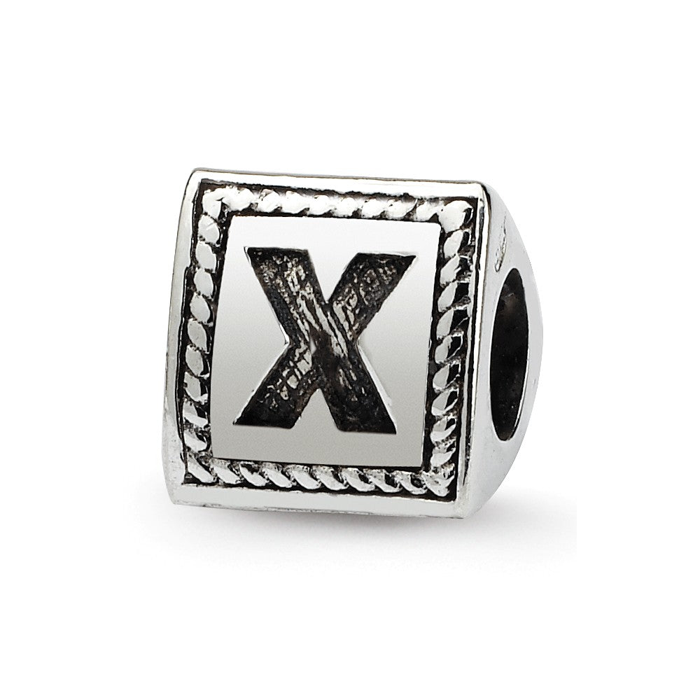 Triangle Block, Letter X Sterling Silver Bead Charm, Item B9734 by The Black Bow Jewelry Co.
