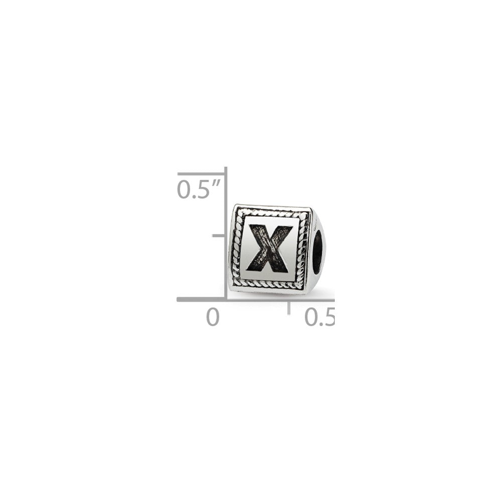 Alternate view of the Triangle Block, Letter X Sterling Silver Bead Charm by The Black Bow Jewelry Co.