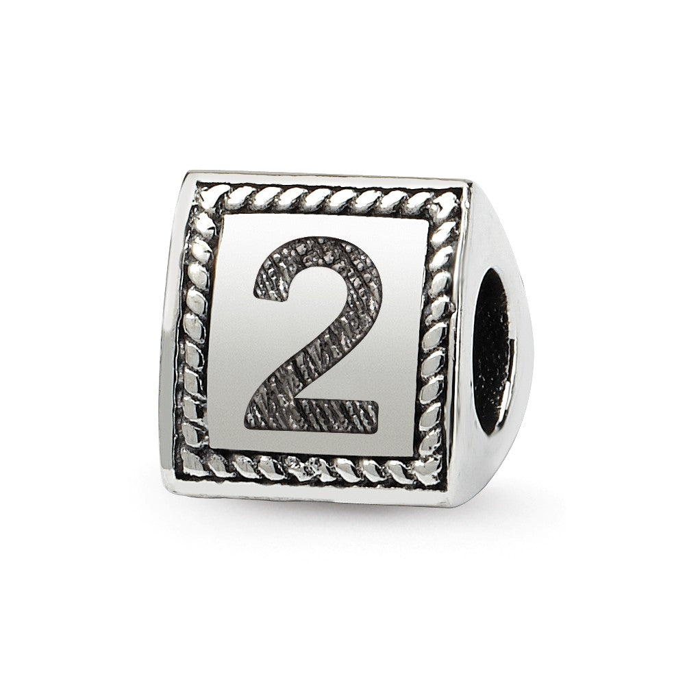 Triangle Block, Number 2 Sterling Silver Bead Charm, Item B9739 by The Black Bow Jewelry Co.