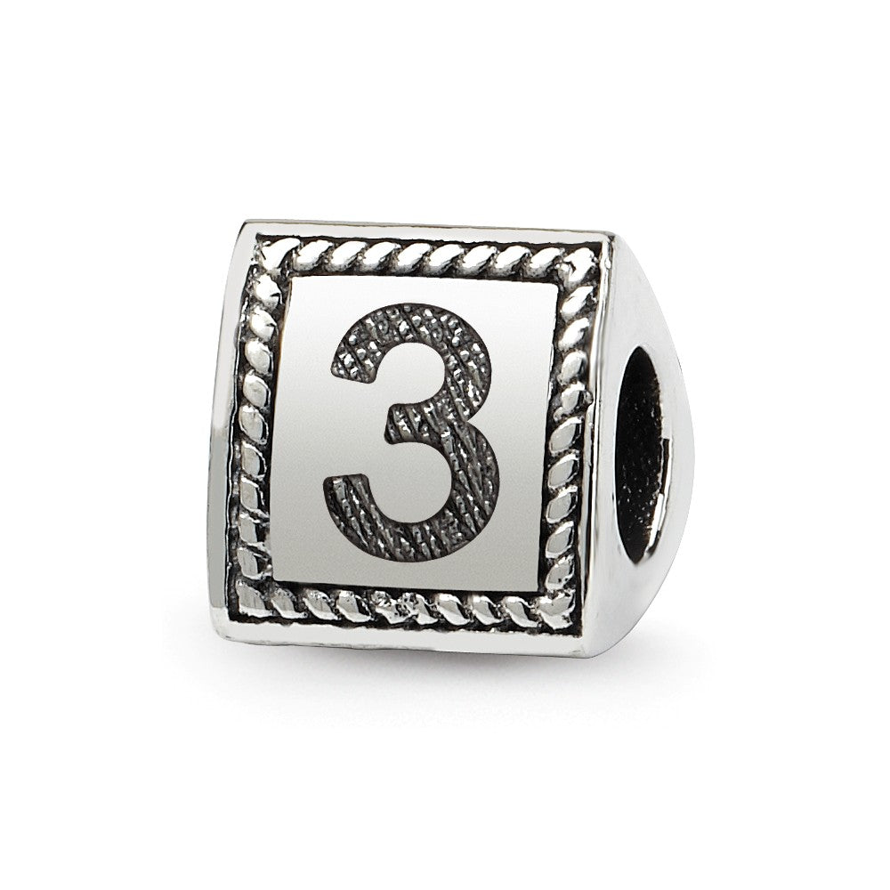 Triangle Block, Number 3 Sterling Silver Bead Charm, Item B9740 by The Black Bow Jewelry Co.