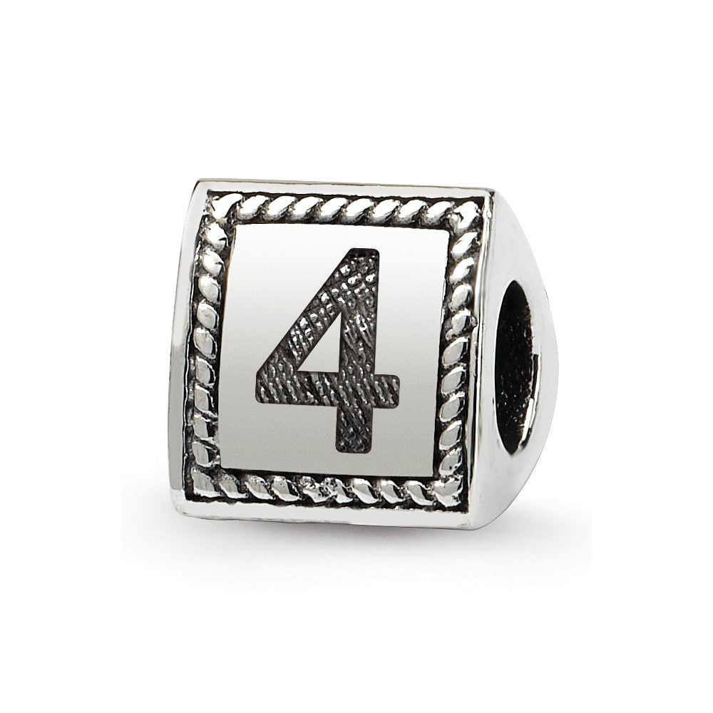 Triangle Block, Number 4 Sterling Silver Bead Charm, Item B9741 by The Black Bow Jewelry Co.