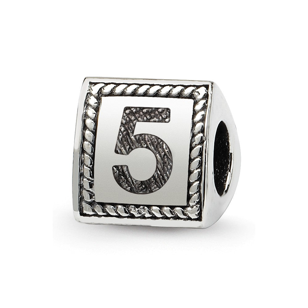 Triangle Block, Number 5 Sterling Silver Bead Charm, Item B9742 by The Black Bow Jewelry Co.