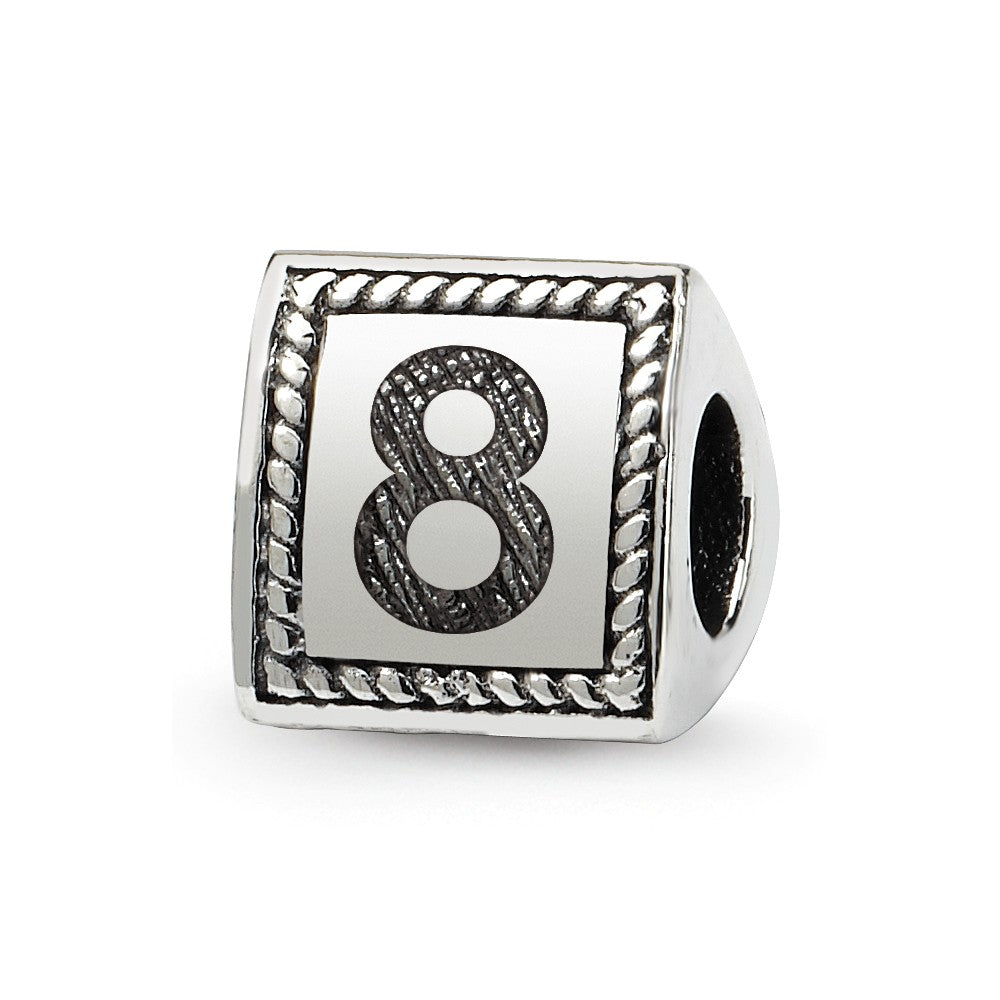 Triangle Block, Number 8 Sterling Silver Bead Charm, Item B9745 by The Black Bow Jewelry Co.
