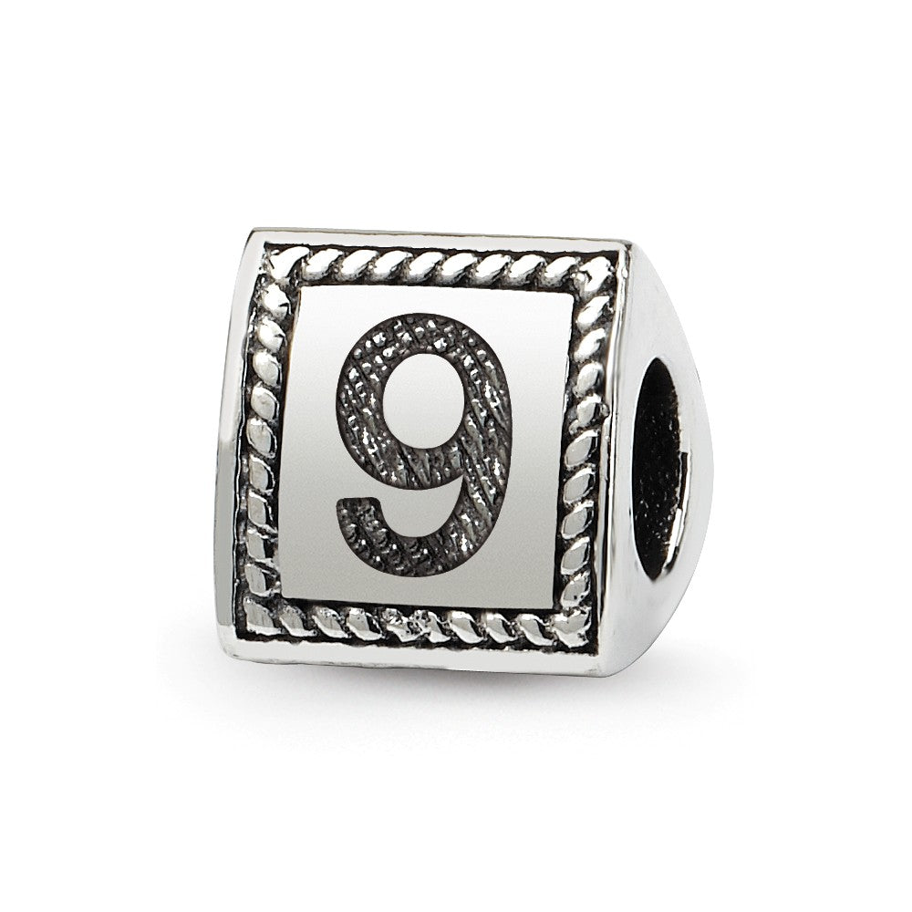 Triangle Block, Number 9 Sterling Silver Bead Charm, Item B9746 by The Black Bow Jewelry Co.
