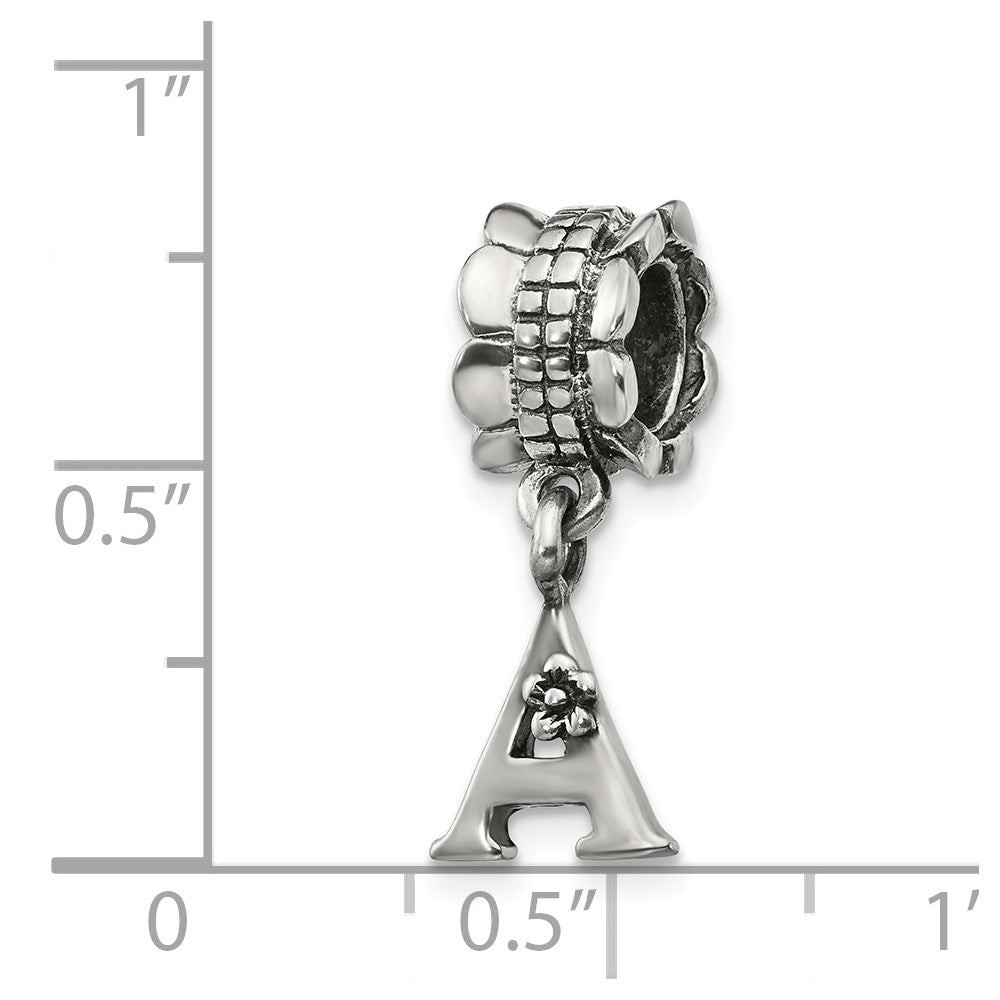 Alternate view of the Sterling Silver Letter A, Dangle Bead Charm by The Black Bow Jewelry Co.
