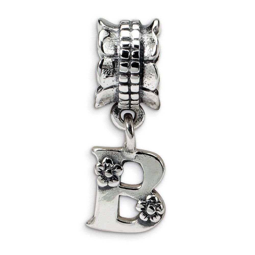 Sterling Silver Letter B, Dangle Bead Charm, Item B9784 by The Black Bow Jewelry Co.