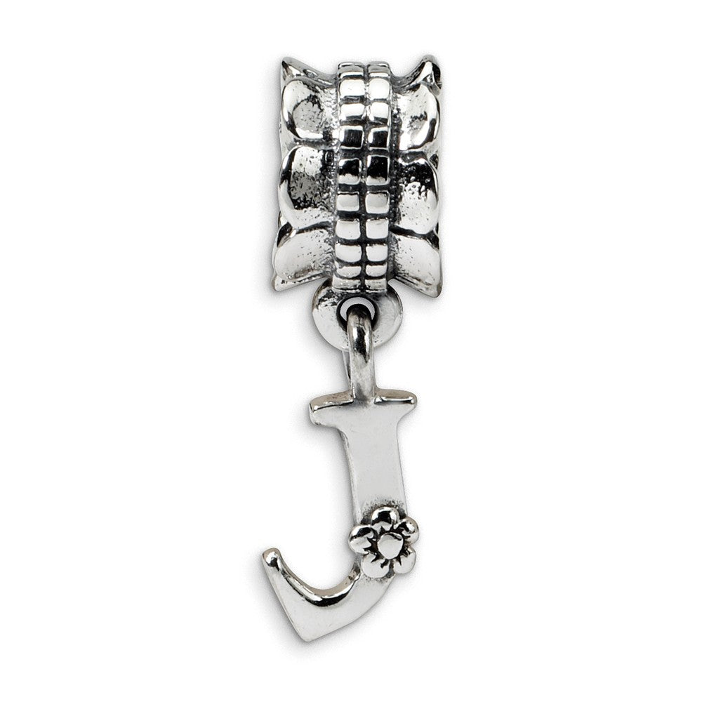 Sterling Silver Letter J, Dangle Bead Charm, Item B9792 by The Black Bow Jewelry Co.