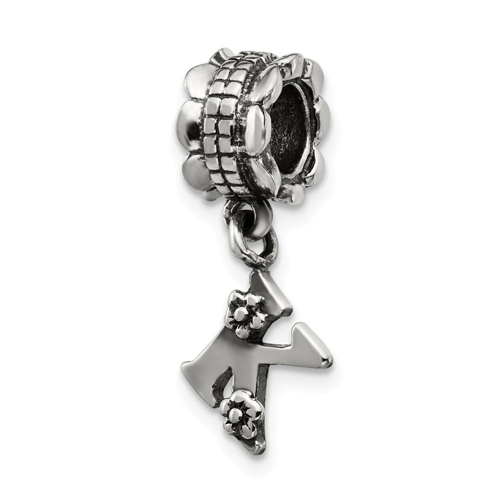 Sterling Silver Letter K, Dangle Bead Charm, Item B9793 by The Black Bow Jewelry Co.