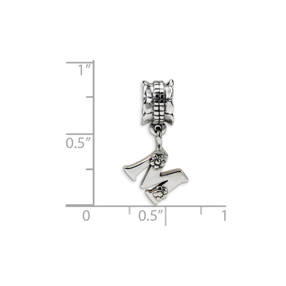 Alternate view of the Sterling Silver Letter M, Dangle Bead Charm by The Black Bow Jewelry Co.