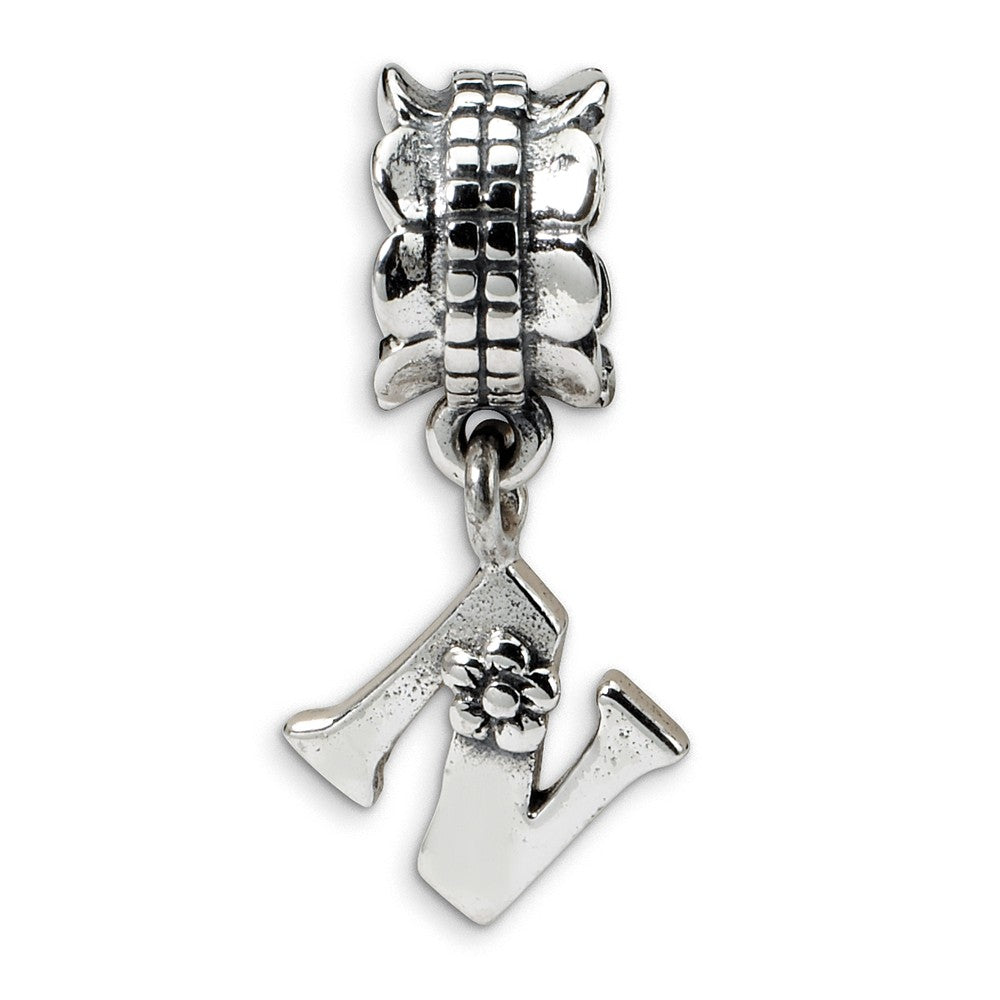Sterling Silver Letter N, Dangle Bead Charm, Item B9796 by The Black Bow Jewelry Co.