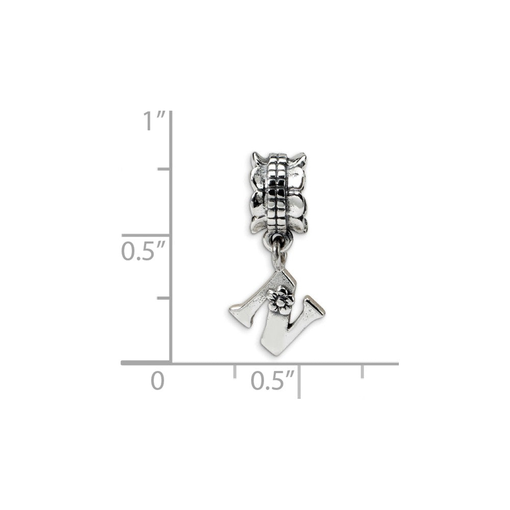 Alternate view of the Sterling Silver Letter N, Dangle Bead Charm by The Black Bow Jewelry Co.