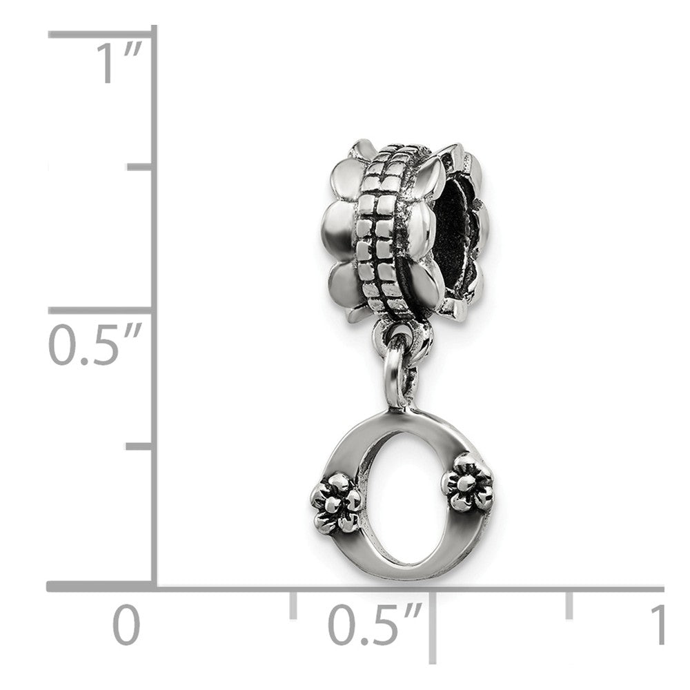 Alternate view of the Sterling Silver Letter O, Dangle Bead Charm by The Black Bow Jewelry Co.