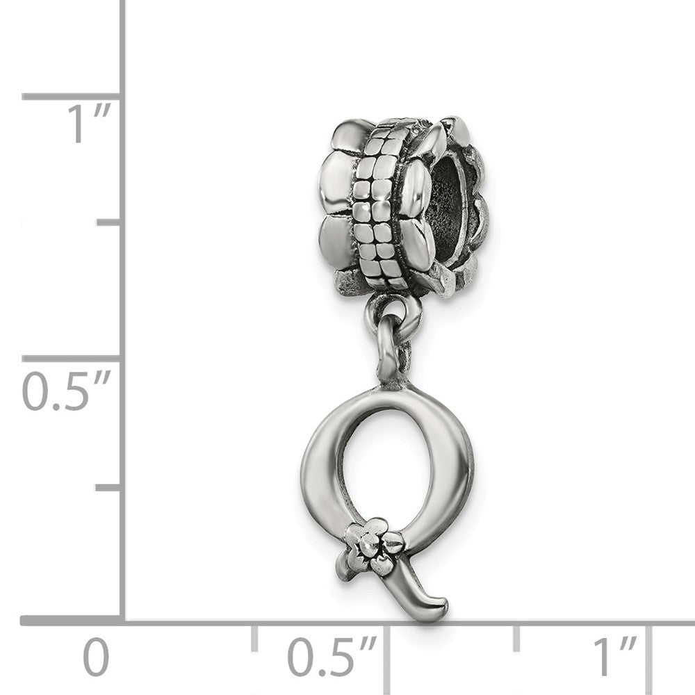 Alternate view of the Sterling Silver Letter Q, Dangle Bead Charm by The Black Bow Jewelry Co.