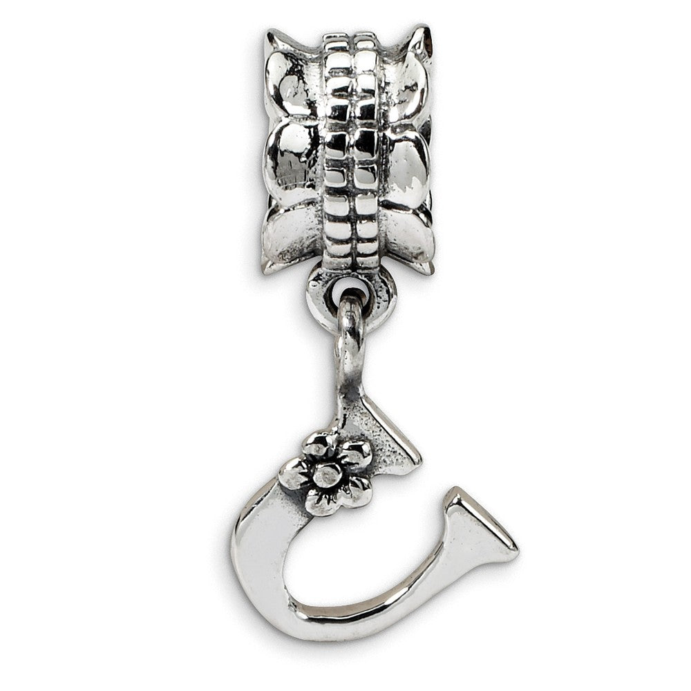 Sterling Silver Letter U, Dangle Bead Charm, Item B9803 by The Black Bow Jewelry Co.