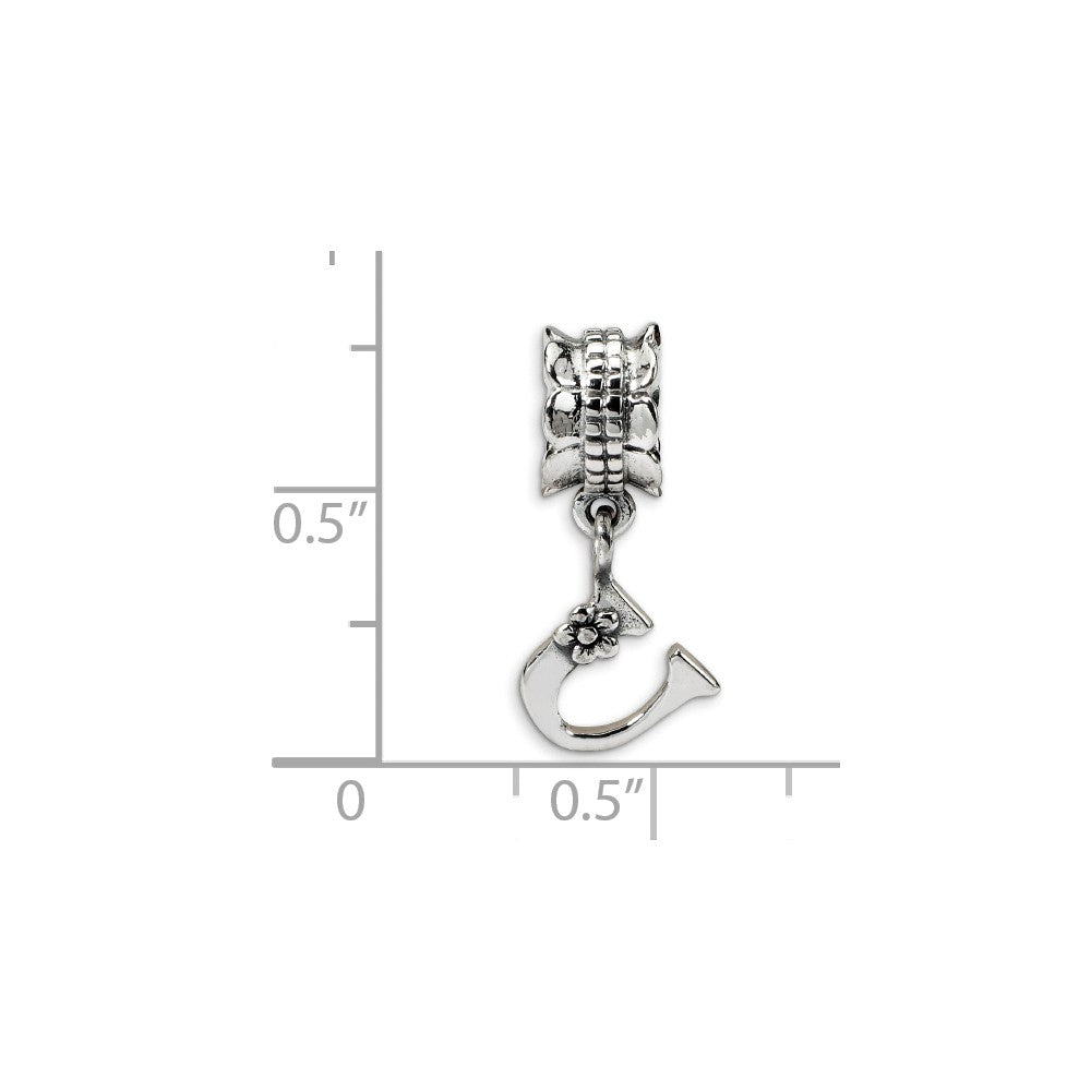 Alternate view of the Sterling Silver Letter U, Dangle Bead Charm by The Black Bow Jewelry Co.