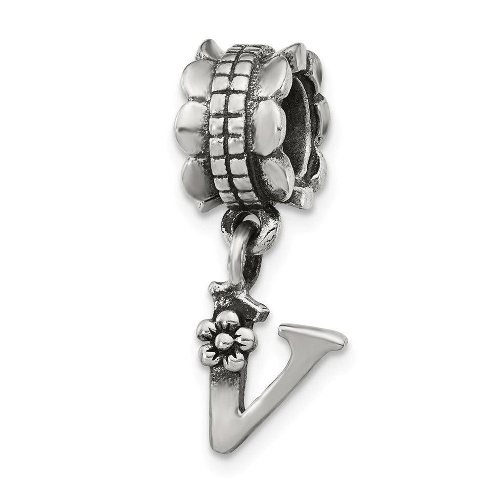 Sterling Silver Letter V, Dangle Bead Charm, Item B9804 by The Black Bow Jewelry Co.