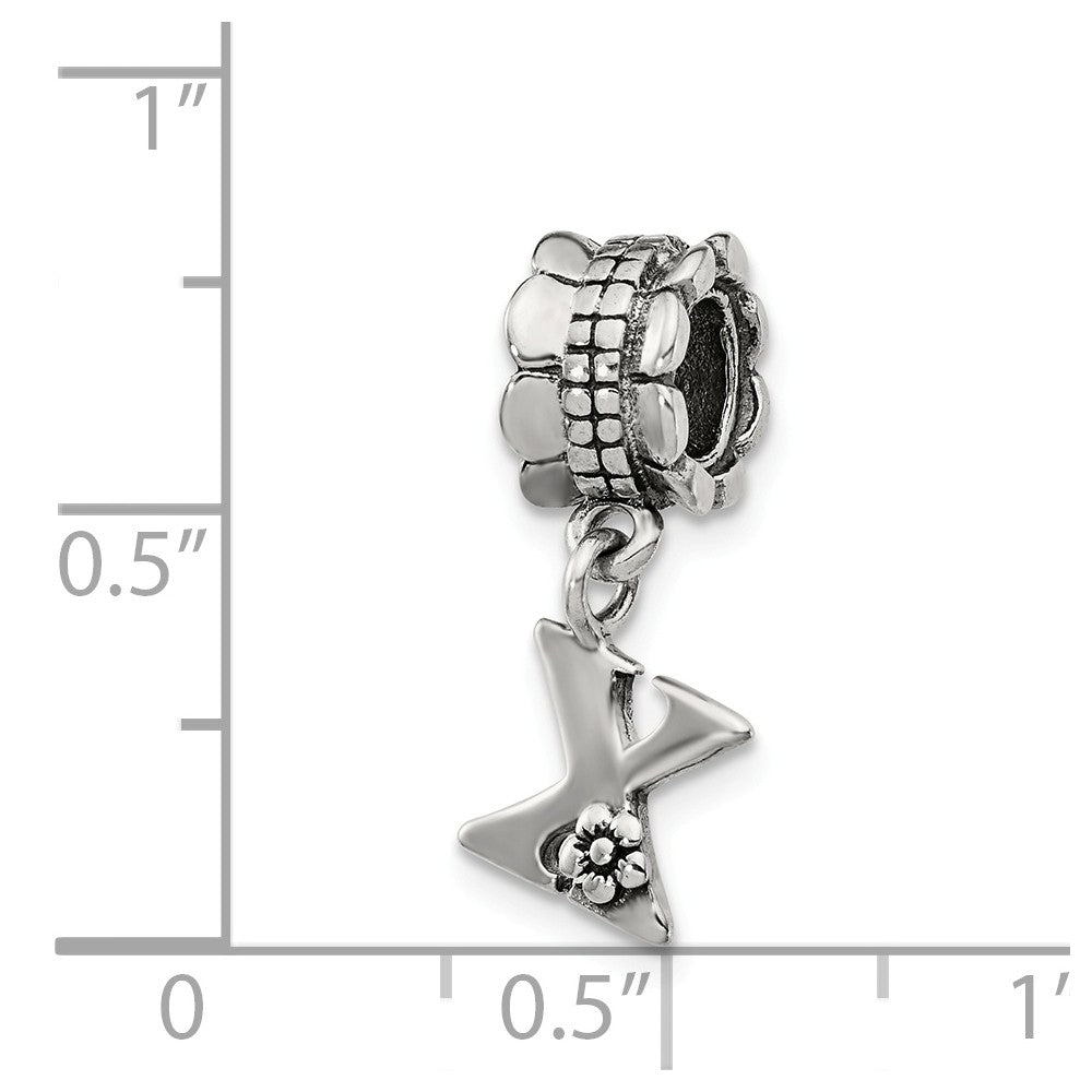 Alternate view of the Sterling Silver Letter X, Dangle Bead Charm by The Black Bow Jewelry Co.