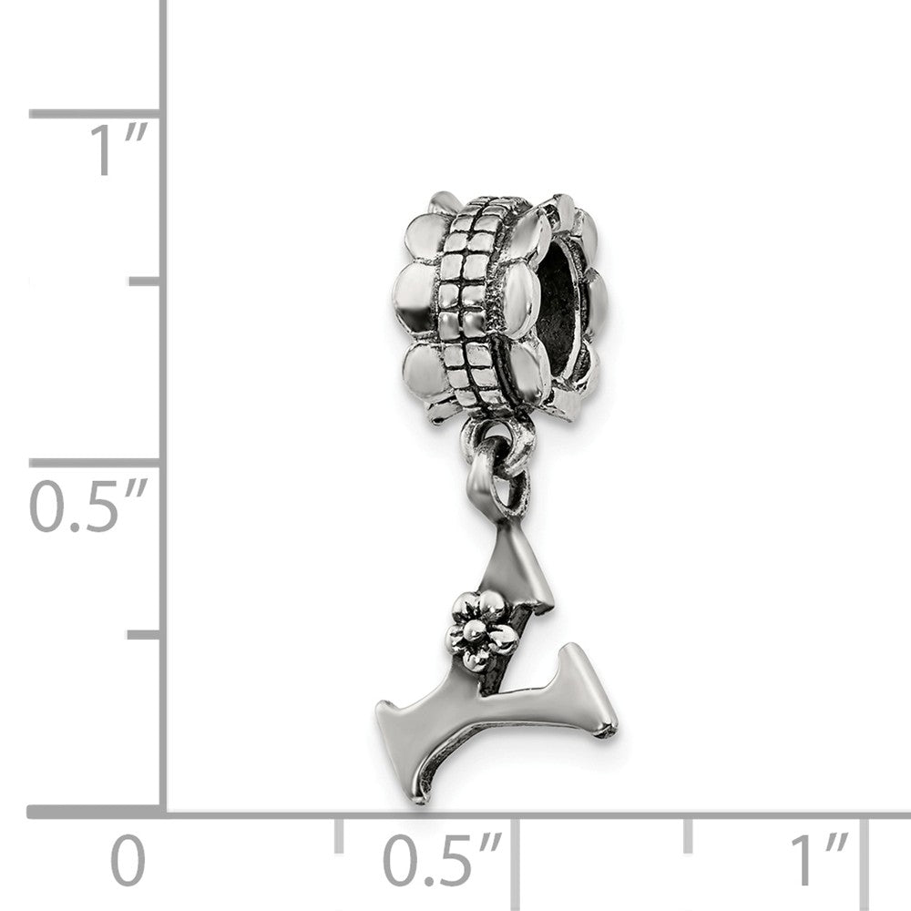 Alternate view of the Sterling Silver Letter Y, Dangle Bead Charm by The Black Bow Jewelry Co.
