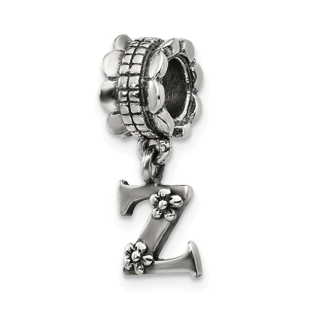 Sterling Silver Letter Z, Dangle Bead Charm, Item B9808 by The Black Bow Jewelry Co.
