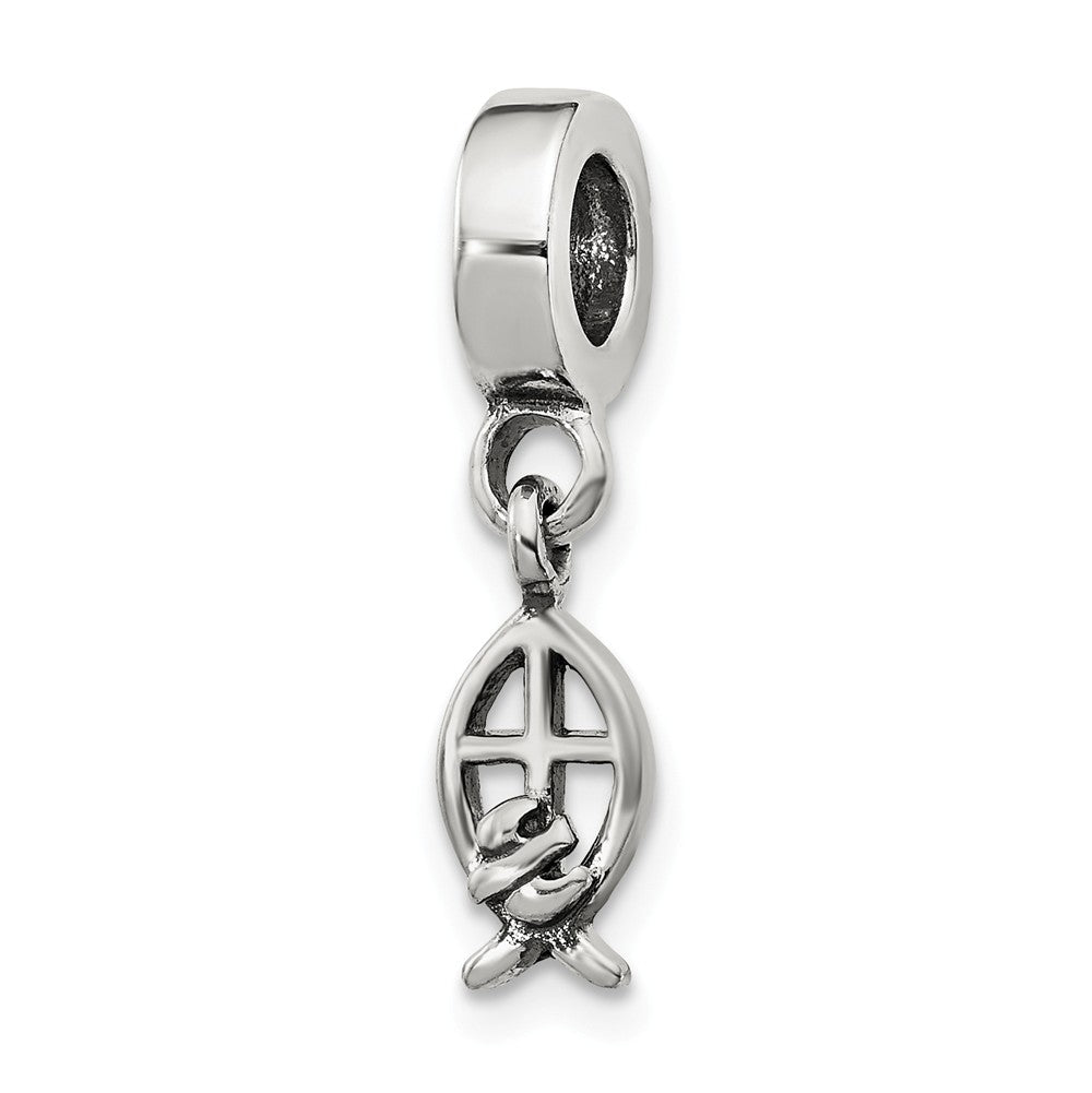 Sterling Silver Ichthus Cross, Dangle Bead Charm, Item B9811 by The Black Bow Jewelry Co.
