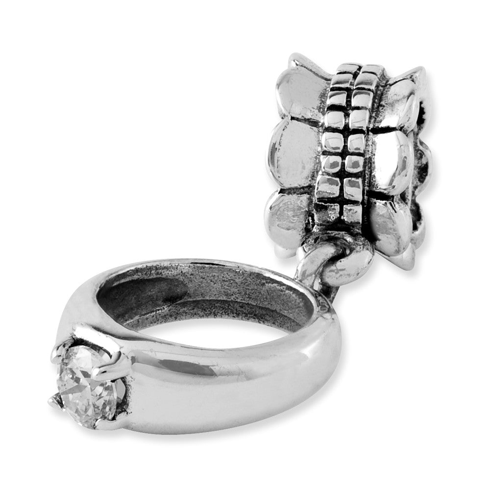Alternate view of the Sterling Silver and CZ Dangling Ring Bead Charm by The Black Bow Jewelry Co.