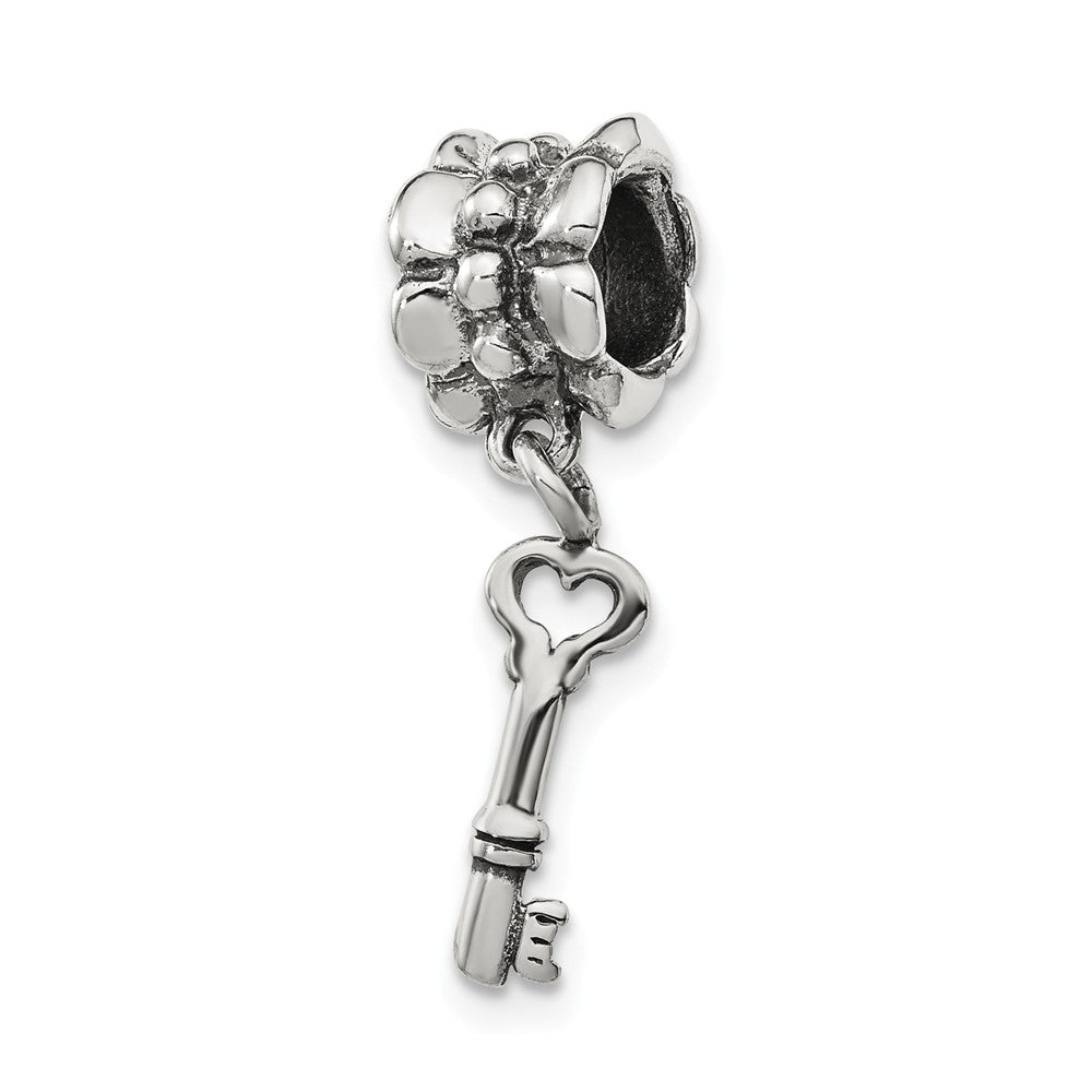 Sterling Silver Heart Key Dangle Bead Charm, Item B9819 by The Black Bow Jewelry Co.