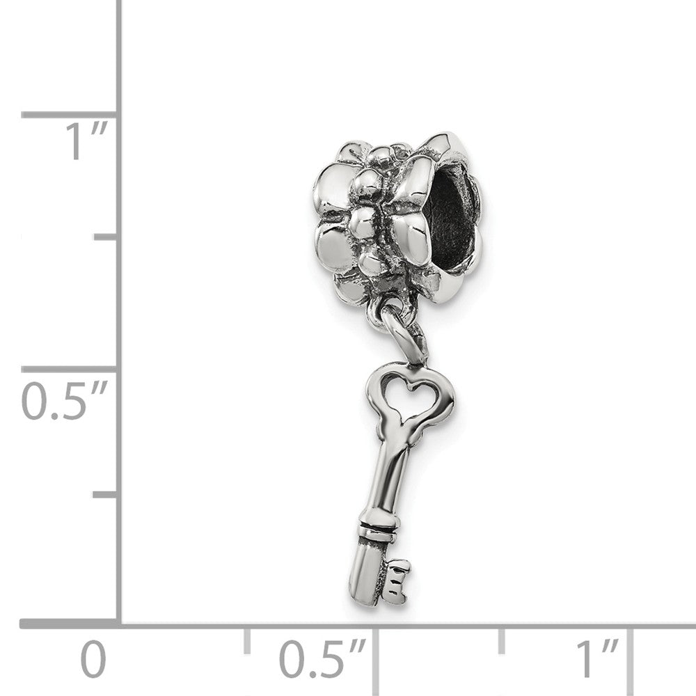 Alternate view of the Sterling Silver Heart Key Dangle Bead Charm by The Black Bow Jewelry Co.