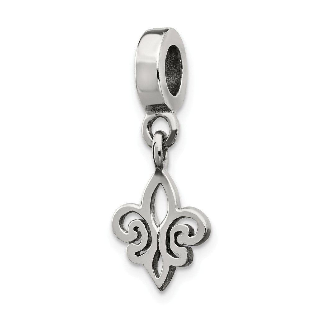 Sterling Silver Fleur de lis Dangle Bead Charm, Item B9824 by The Black Bow Jewelry Co.
