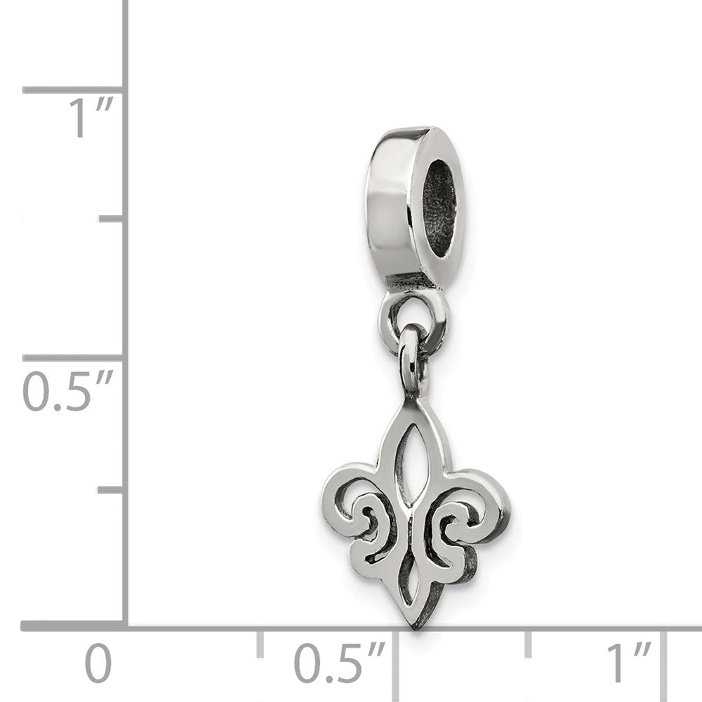Alternate view of the Sterling Silver Fleur de lis Dangle Bead Charm by The Black Bow Jewelry Co.