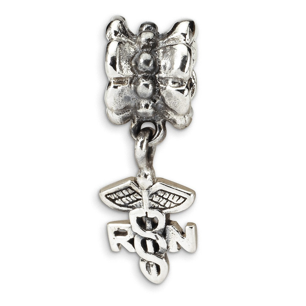 Sterling Silver RN Medical Dangle Bead Charm, Item B9825 by The Black Bow Jewelry Co.