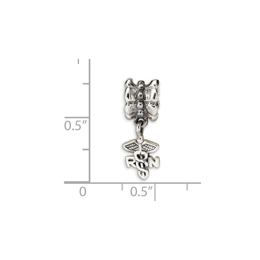 Alternate view of the Sterling Silver RN Medical Dangle Bead Charm by The Black Bow Jewelry Co.