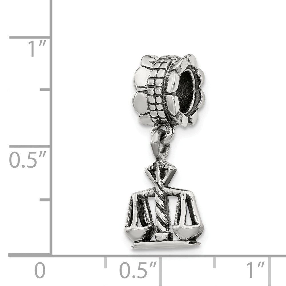 Alternate view of the Sterling Silver Scales of Justice Dangle Bead Charm by The Black Bow Jewelry Co.