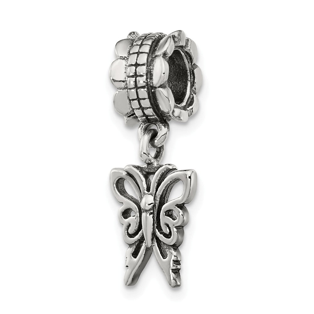 Sterling Silver Butterfly Silhouette Dangle Bead Charm, Item B9830 by The Black Bow Jewelry Co.