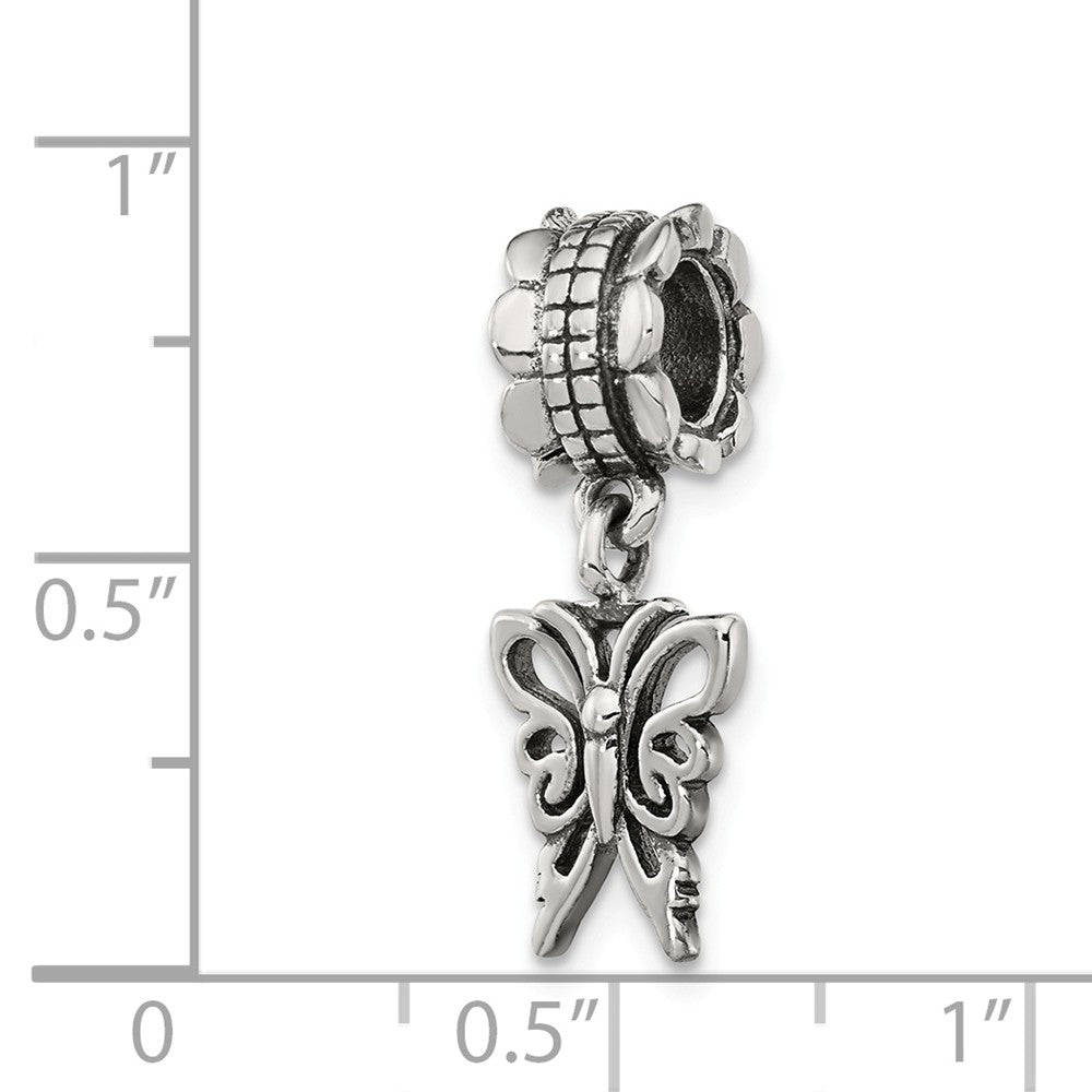 Alternate view of the Sterling Silver Butterfly Silhouette Dangle Bead Charm by The Black Bow Jewelry Co.