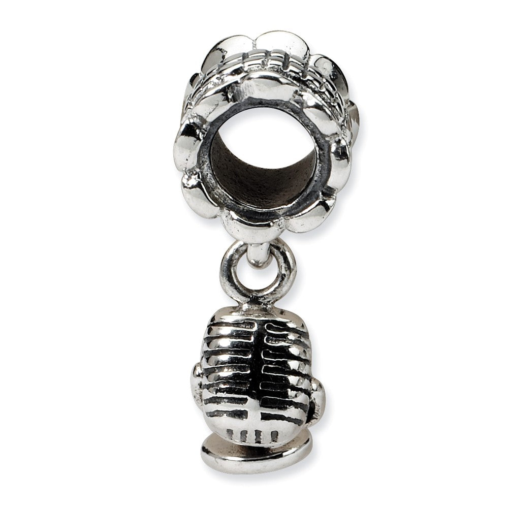 Alternate view of the Sterling Silver Microphone Dangle Bead Charm by The Black Bow Jewelry Co.