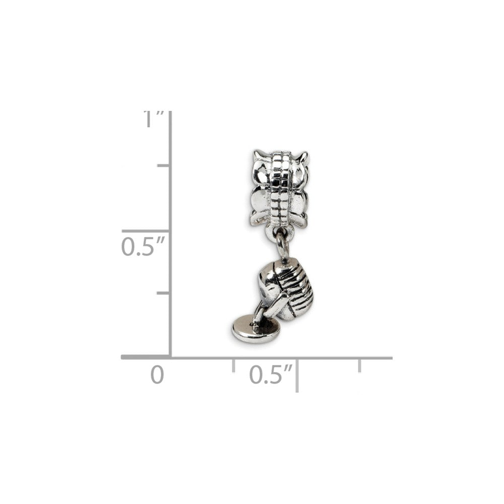 Alternate view of the Sterling Silver Microphone Dangle Bead Charm by The Black Bow Jewelry Co.