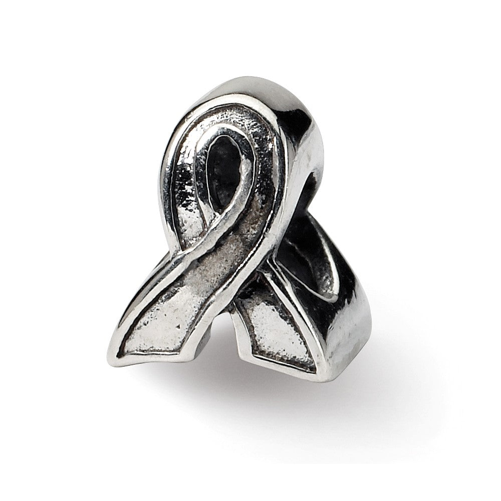 Sterling Silver Awareness Ribbon Bead Charm, Item B9845 by The Black Bow Jewelry Co.