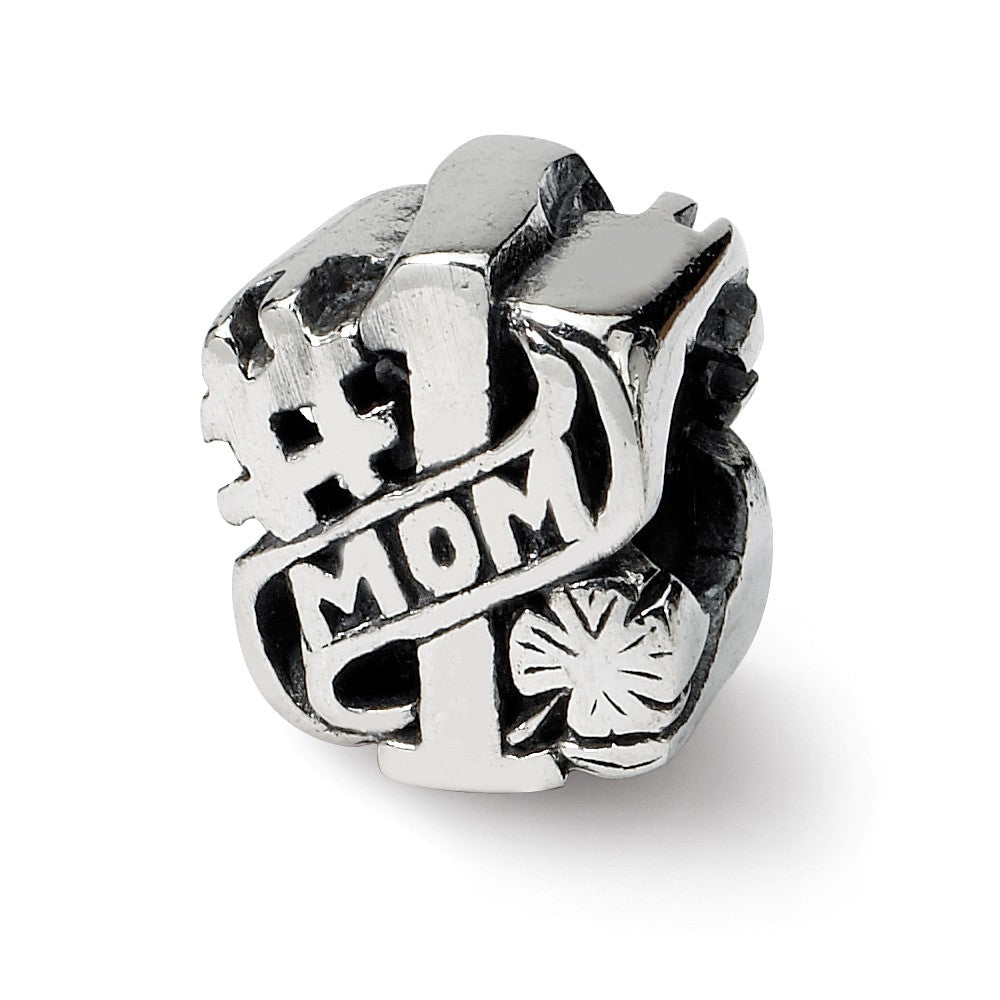 Sterling Silver #1 Mom Bead Charm, Item B9846 by The Black Bow Jewelry Co.