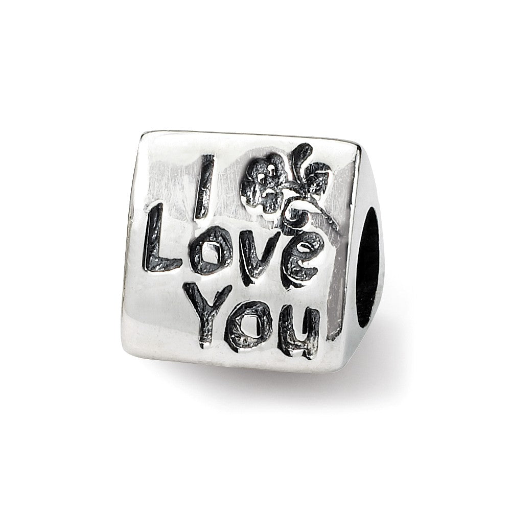 I Love You Mom, 3-Sided Sterling Silver Bead Charm, Item B9847 by The Black Bow Jewelry Co.