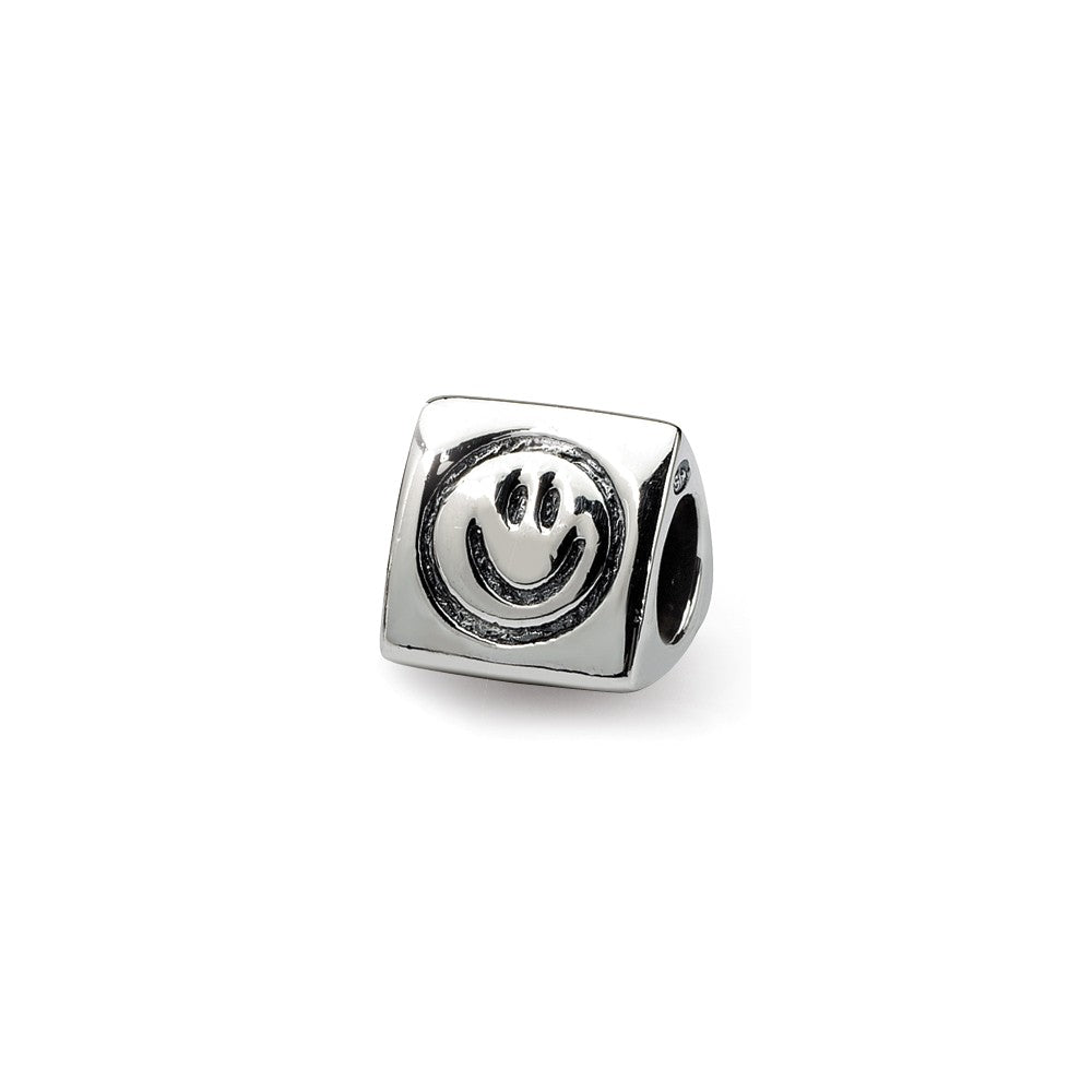 Alternate view of the Sterling Silver Peace, Happiness and Love 3-Sided Bead Charm by The Black Bow Jewelry Co.