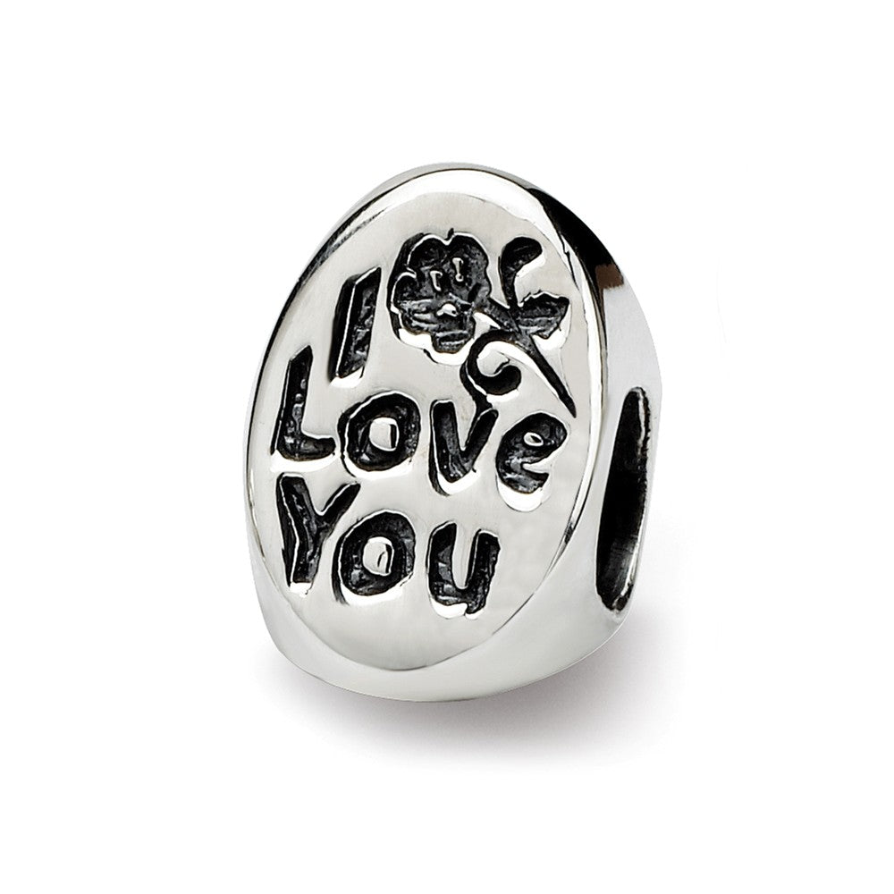 Sterling Silver I Love You Mom 3-Sided Bead Charm, Item B9850 by The Black Bow Jewelry Co.