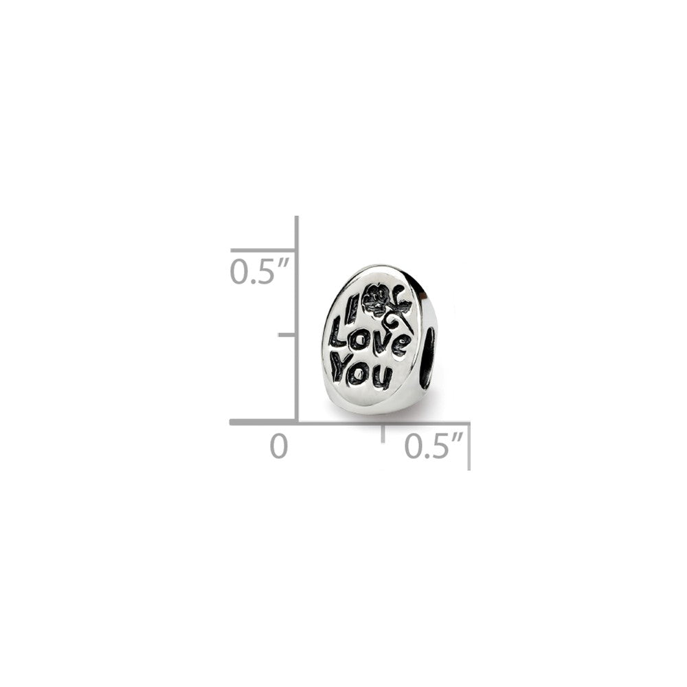 Alternate view of the Sterling Silver I Love You Mom 3-Sided Bead Charm by The Black Bow Jewelry Co.