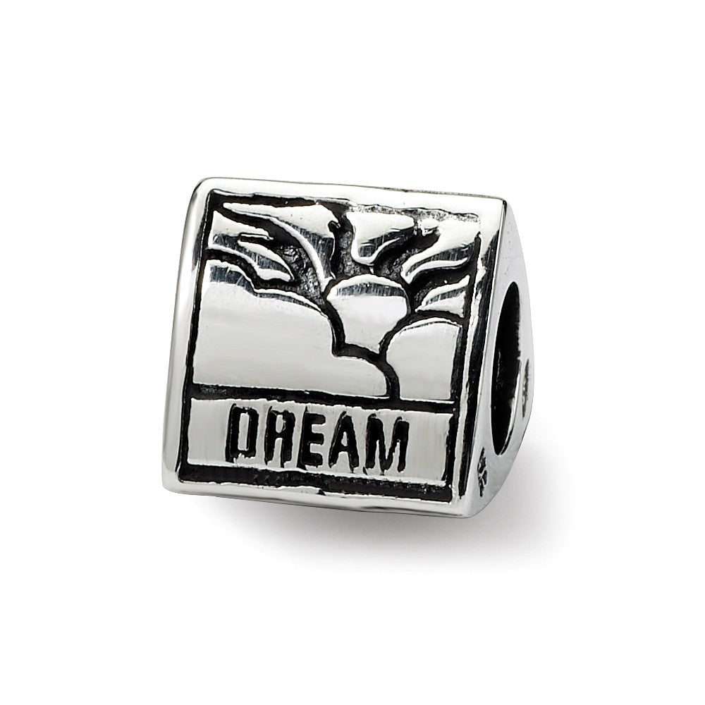 Sterling Silver Dream, Believe and Succeed 3-Sided Bead Charm, Item B9858 by The Black Bow Jewelry Co.