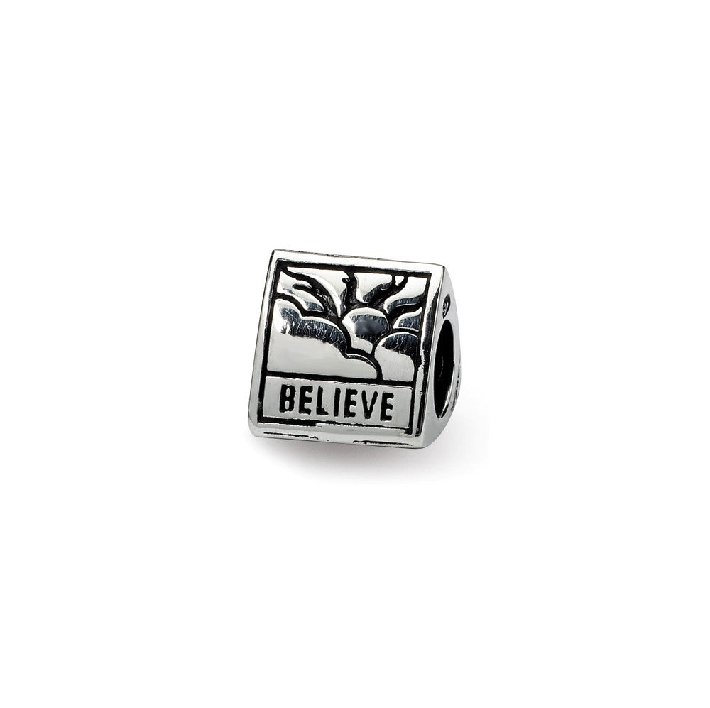 Alternate view of the Sterling Silver Dream, Believe and Succeed 3-Sided Bead Charm by The Black Bow Jewelry Co.