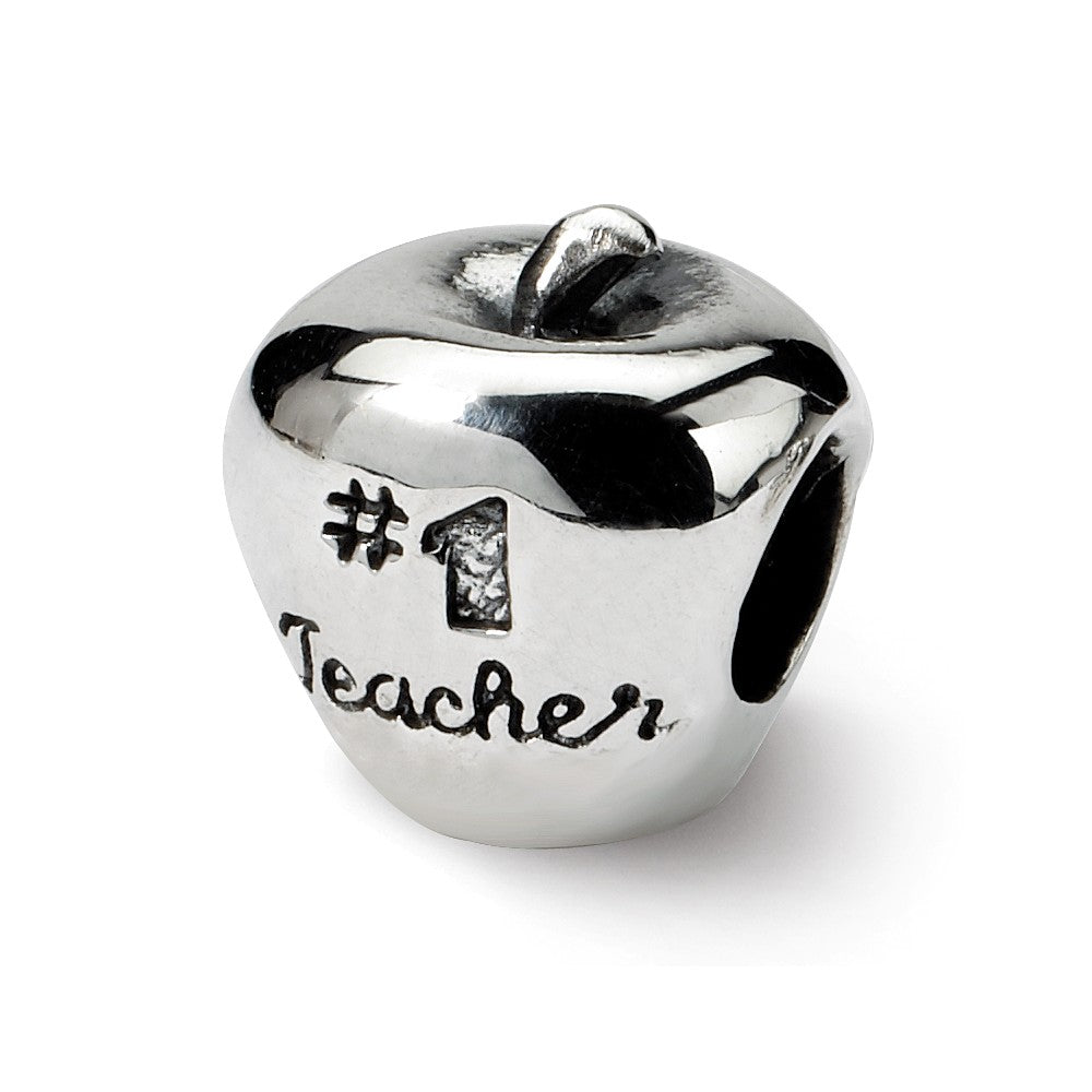 Sterling Silver #1 Teacher Apple Bead Charm, Item B9861 by The Black Bow Jewelry Co.