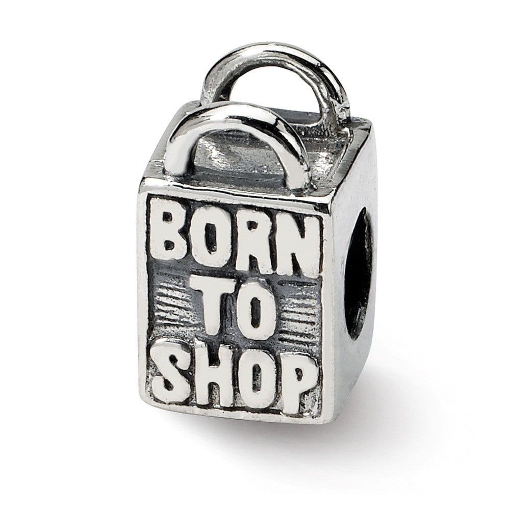 Sterling Silver Born to Shop, Shopping Bag Bead Charm, Item B9866 by The Black Bow Jewelry Co.